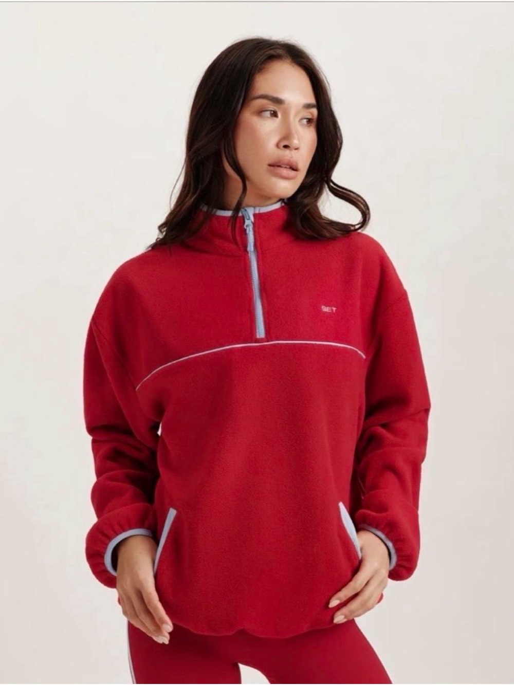 SET Active Red Verse Fleece Pullover Sweatshirt Women's Size M Medium NWT